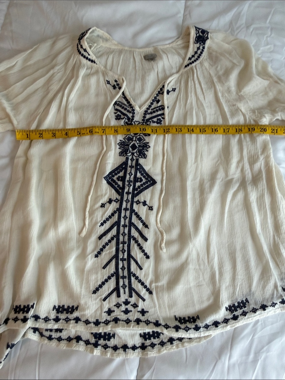 Ecote Cream Boho Top with Navy Embroidery - Picture 5 of 5